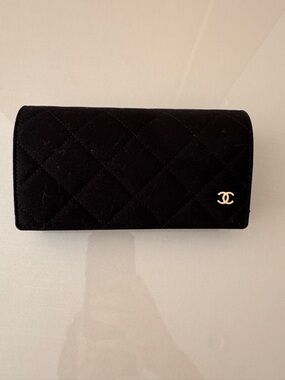 CHANEL Black Quilted glasses case with Gold CC Emblem